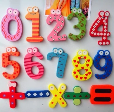 Cartoon Numbers 0-9 Plus Symbol Fridge Magnet Wooden Children's Toy