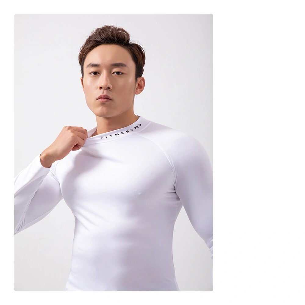 Tight Fitting Super Elastic Men's Long Sleeve Fitness T-shirt Sports High Collar Basketball Running Training Fast Drying Clothes