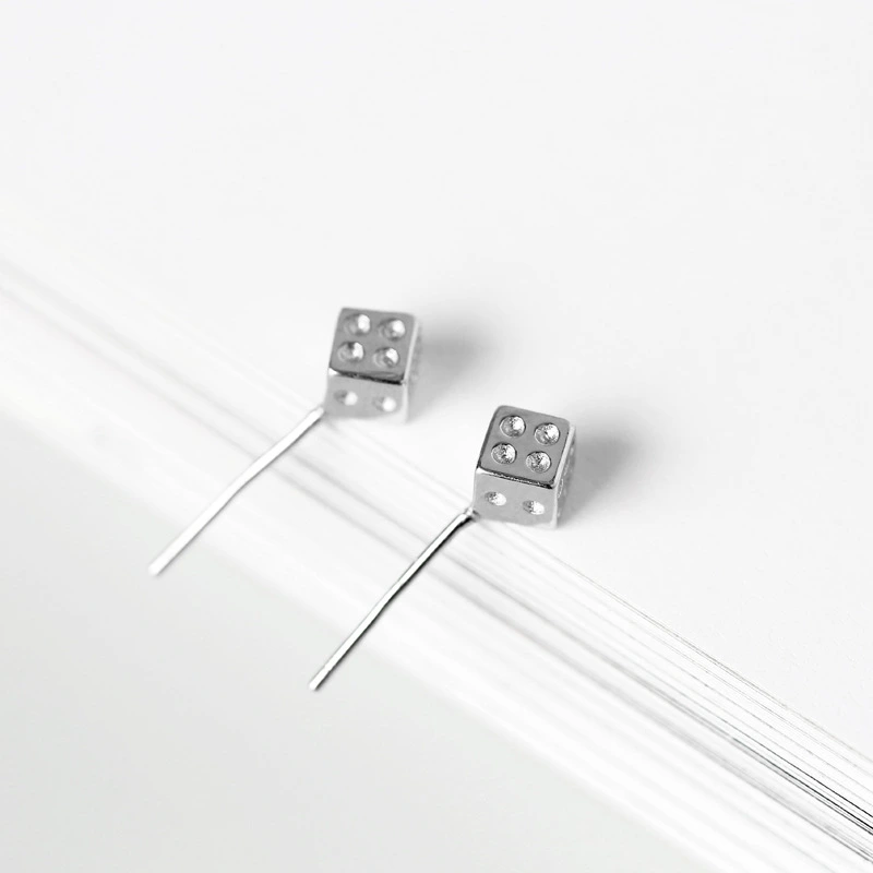 925 Sterling Silver Stud Earrings Personalized Dice Earrings Korean Style Sterling Silver Ornament