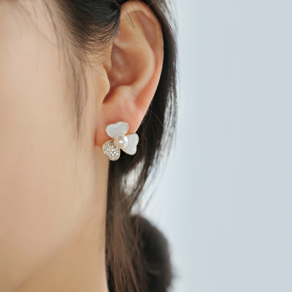 Sterling Silver Needle Rhinestone Earrings For Women New Niche Temperament Simple Flower Elegant Ear Studs Earrings