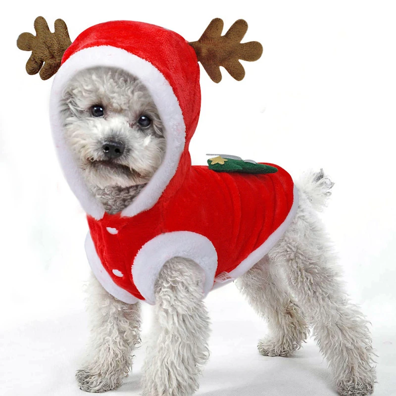 Pet Clothes Autumn And Winter Flannel Warm Festive Dress Dog Clothes Cat Elk New Year Old Man Christmas Clothes