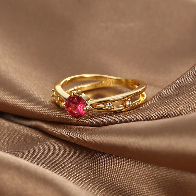 Feminine Temperament Simple Red Zircon Index Finger Ring