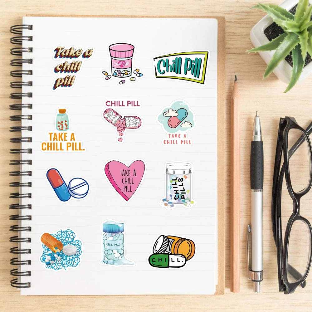 52 Cartoon Pills Chill Pill Doodle Stickers