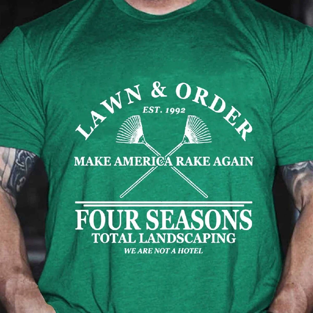 Men's Funny Lawn Green Printing Short Sleeve