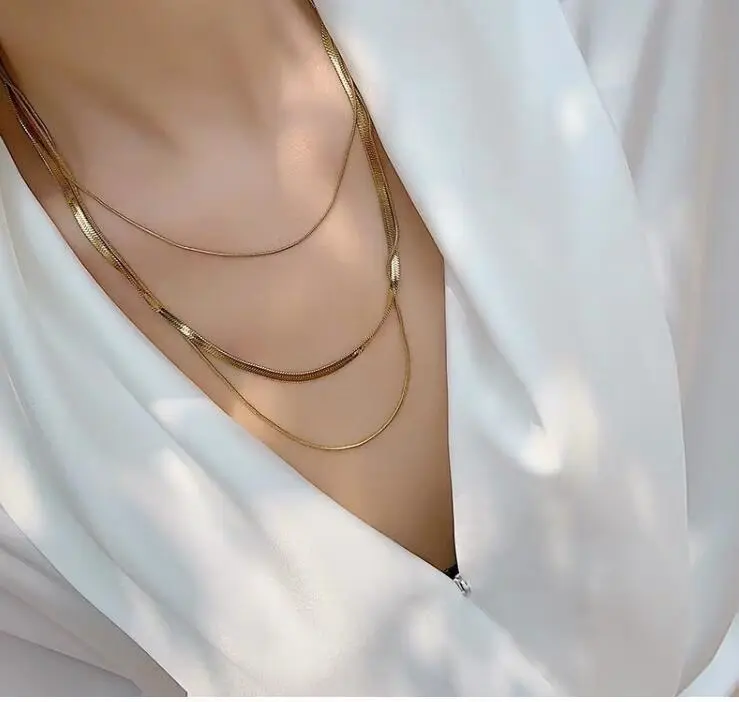 Ins Fashion Sense Korean Tide Temperament Three Layers Of Necklace Collarbone Chain