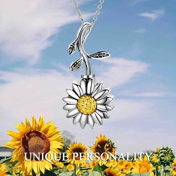 Vintage Sunflower Flower Pendant Openable Pet Urn Necklace