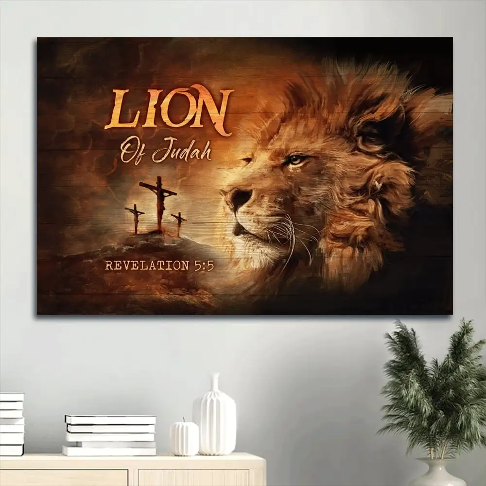 Amazing Lion Orange Sunset King Judas Lion Canvas Wall Art-Christian Wall Decoration