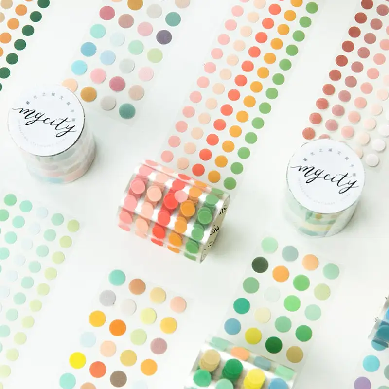 PET Waterproof And Transparent Candy Coloured Dot Sticker Rolls