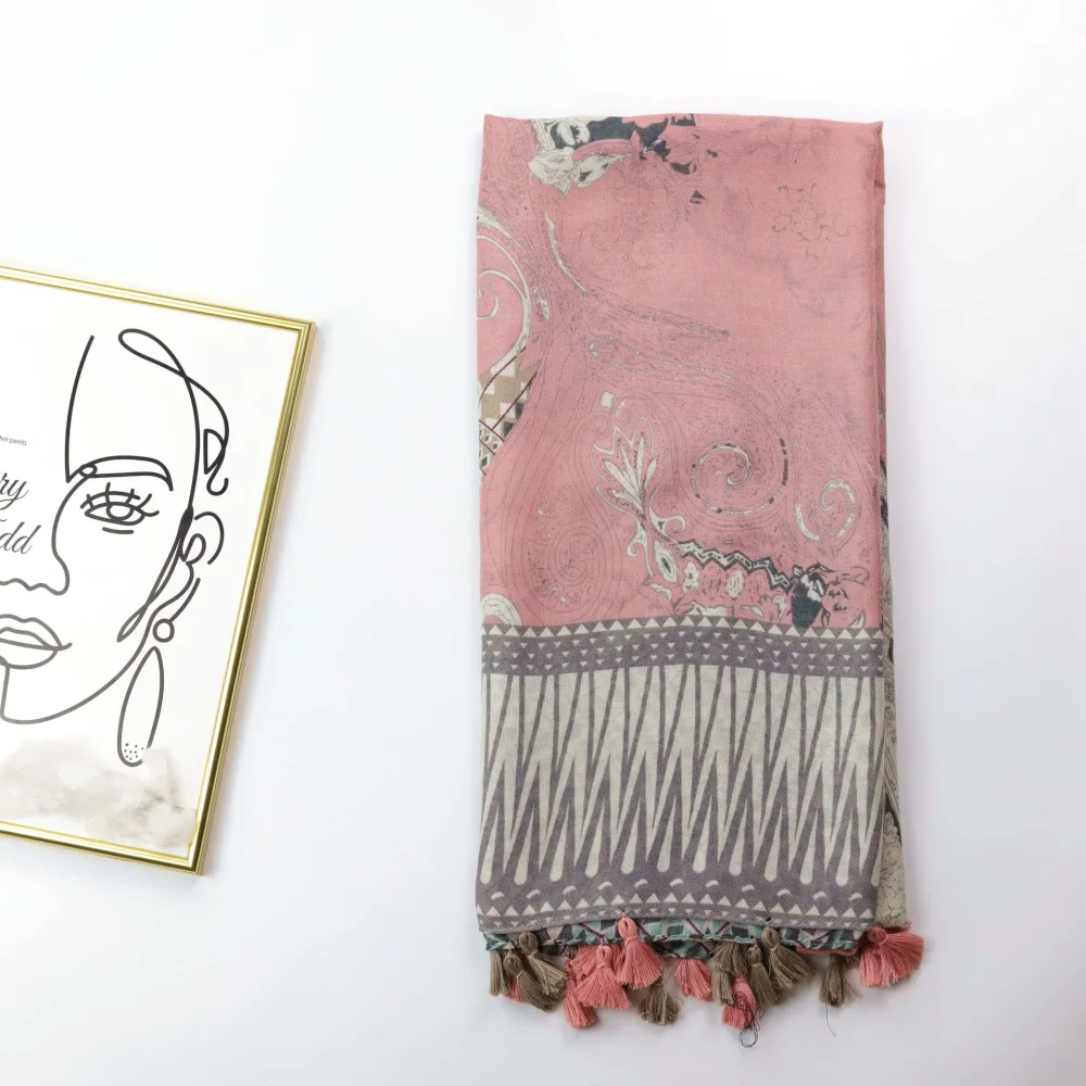 Cashew Printed Silk Scarf Herringbone Cotton Soft Women's Scarf Shawl