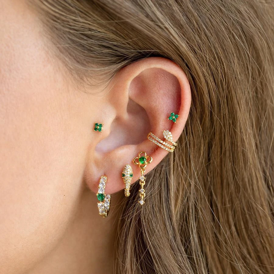 High-end Summer New Green Zircon Earrings Set