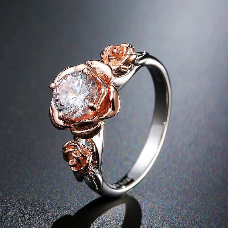 Women's Elegant Rose Single Diamond Mixed Color Closed Ring