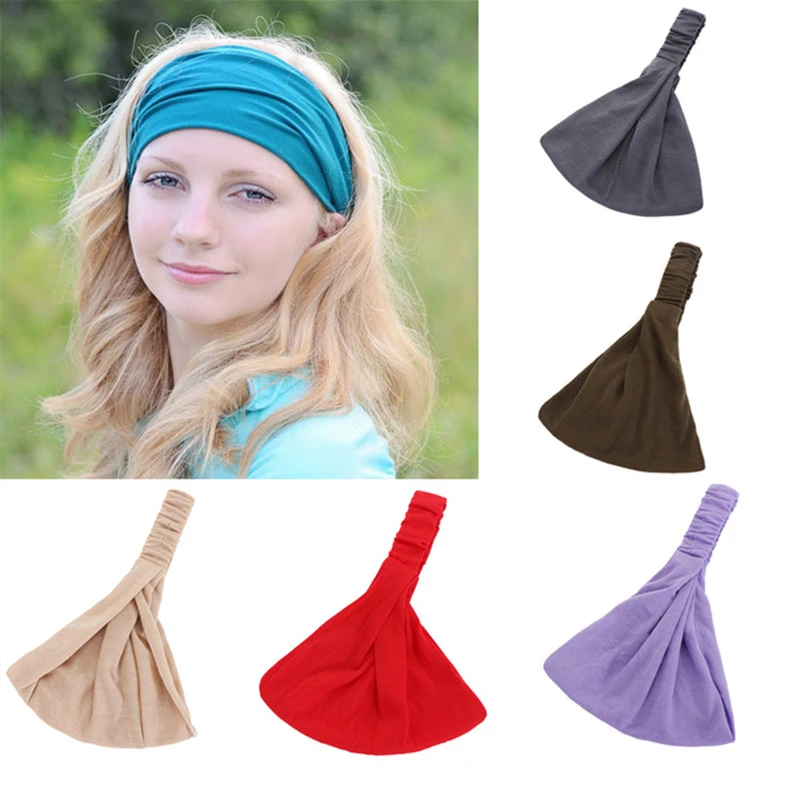 Women's Fashion Solid Color Cotton Yoga Wide Brim Elastic Hair Band