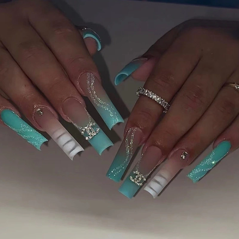 Long Gradient Temperament Ins Style Manicure Luxury Shiny Diamond In The Debris Wear Nail