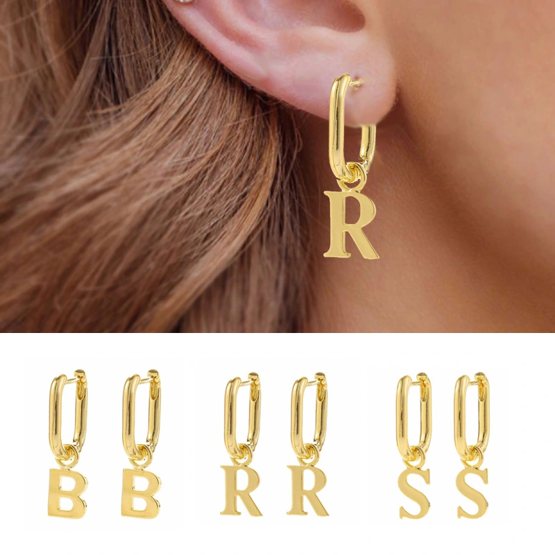 Gold-plated Color-preserving Glossy Surface 26 Alphabet Letter Earrings