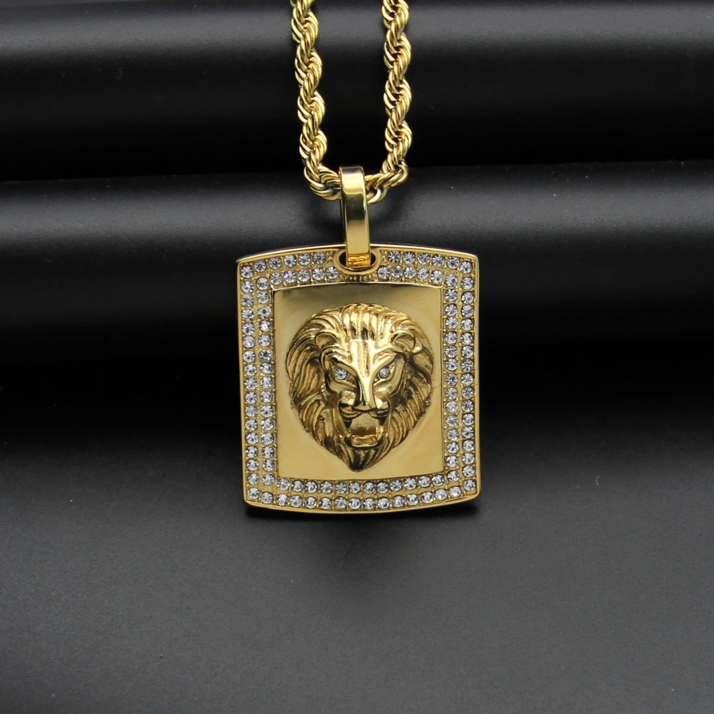 Stainless Steel Gold-plated Square Lion Head Pendant