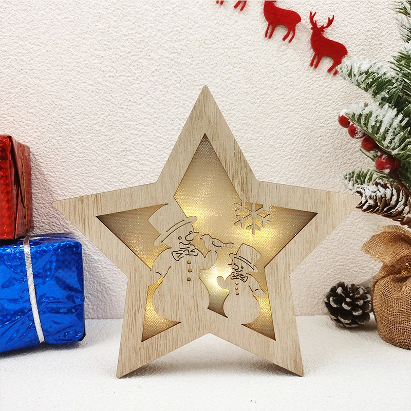 Christmas Decorations Luminous Five-pointed Star Wooden Craft Lighting