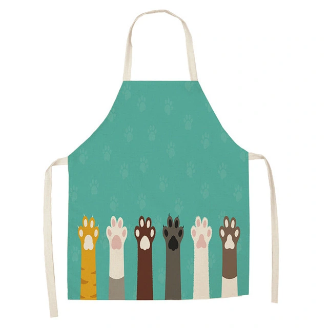 Cartoon Cat Couple Linen Sleeveless Apron Kitchen Furniture Cleaning Daily Sleeveless Coverall