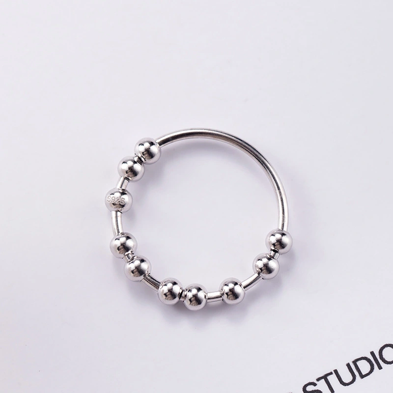 Silver Bead Round Bead Ring Simple Art