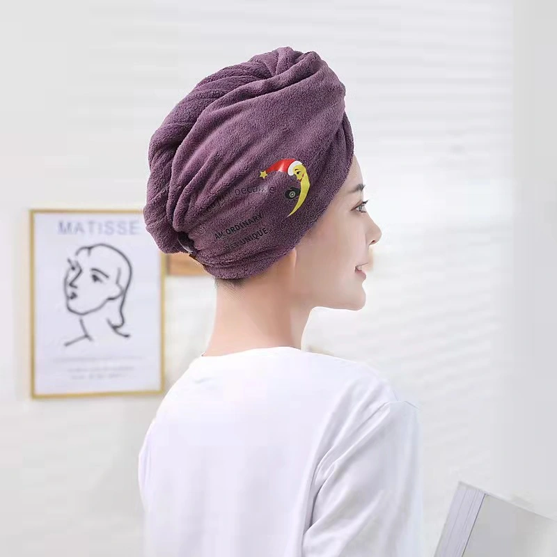 Coral Velvet Embroidered Soft Water Absorption Hair Dryer Hat