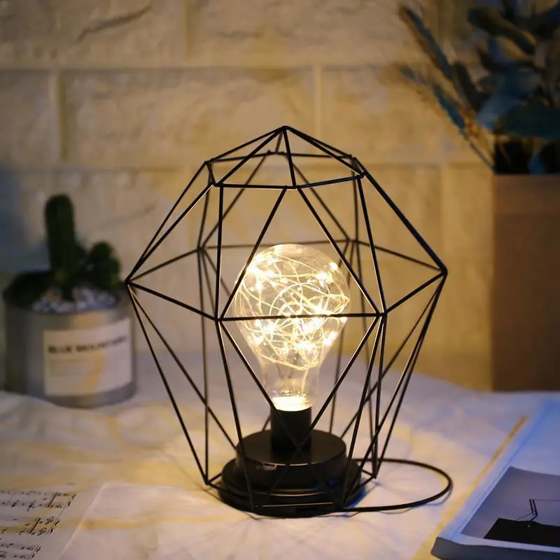 Wrought Iron Geometric Table Lamp Home Decoration