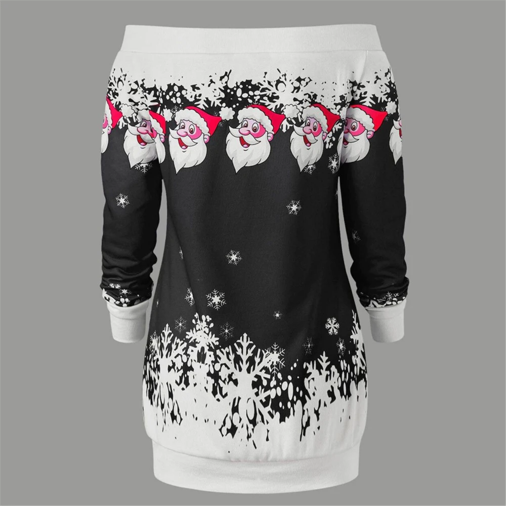 Autumn And Winter New European And American Sexy Off-neck Santa Claus Head Printed Long Sleeve