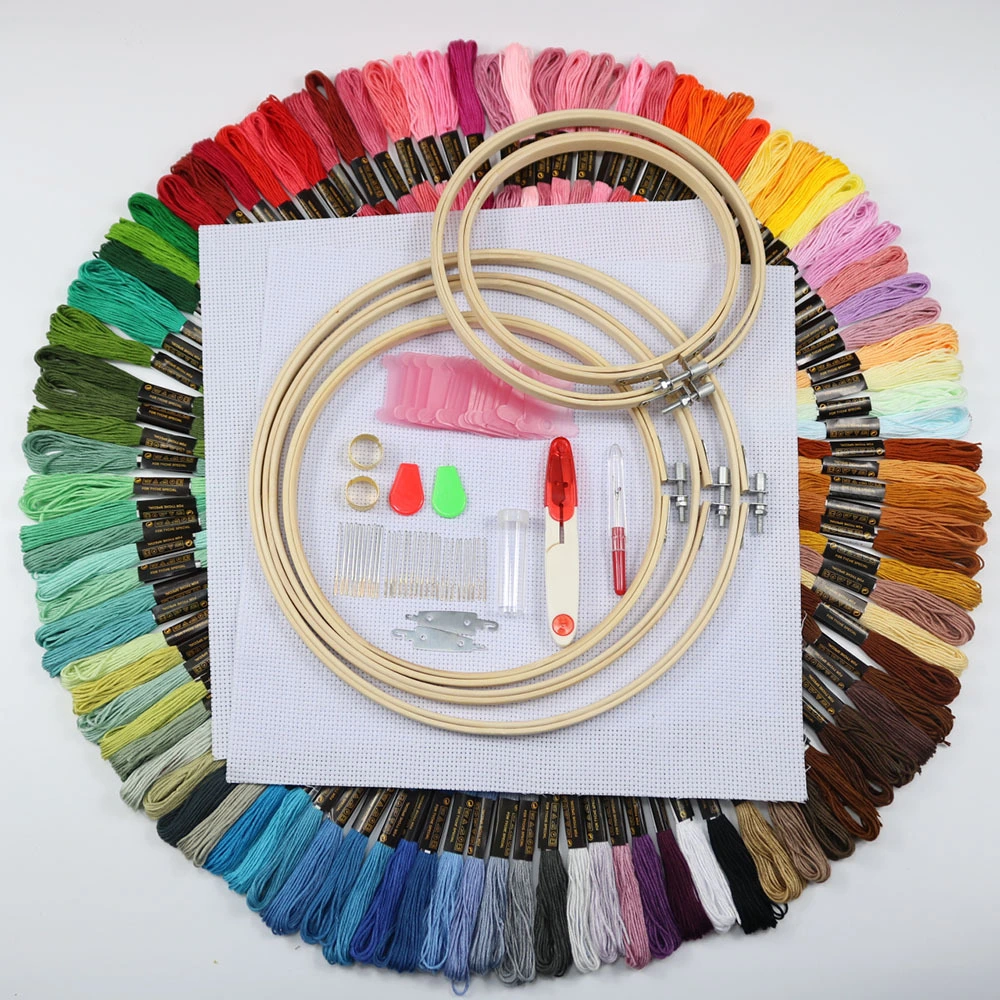 5 Bamboo Circles 100 Color Thread Embroidery Kit Cross Thread Set