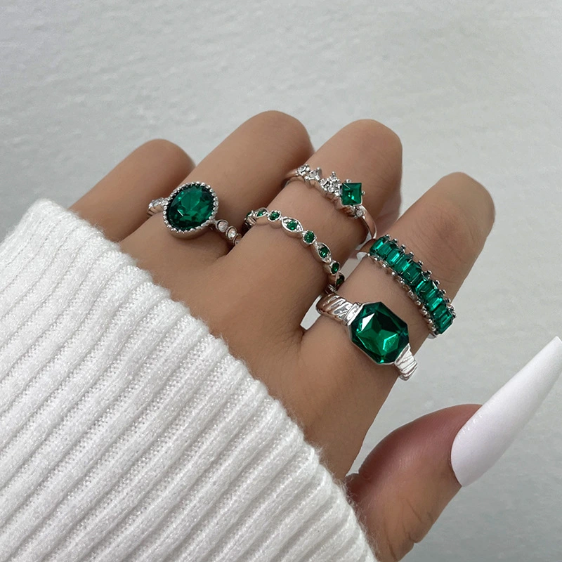 Emerald Geometric Diamond Ring Set Of 5