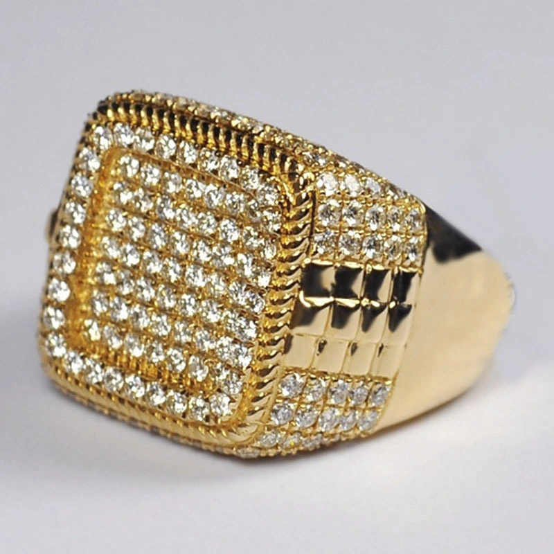 Fashion Men's Gold Plating Ring With Diamonds