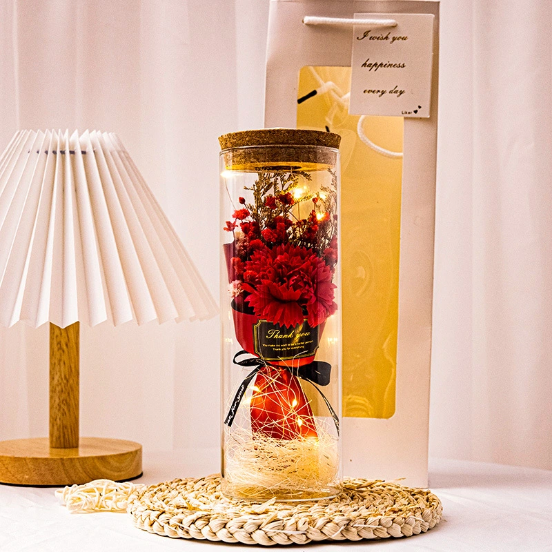 Christmas Gift Wholesale Glass Bottle Cover With Light Starry Dried Flower Soap Flower Wishing Bottle