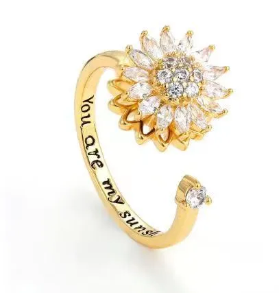 Women's Adjustable Sunflower Rotary Ring