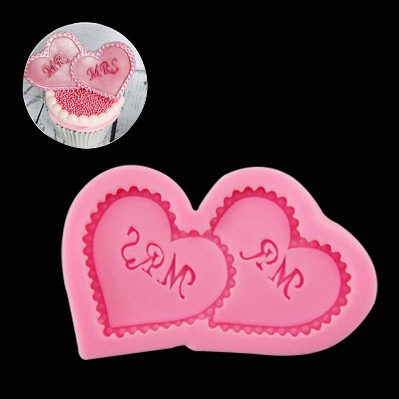 Heart-shaped Double Love Insert Valentine's Day Silicone Fondant Chocolate Gum Paste Mold Baking Cake Topper