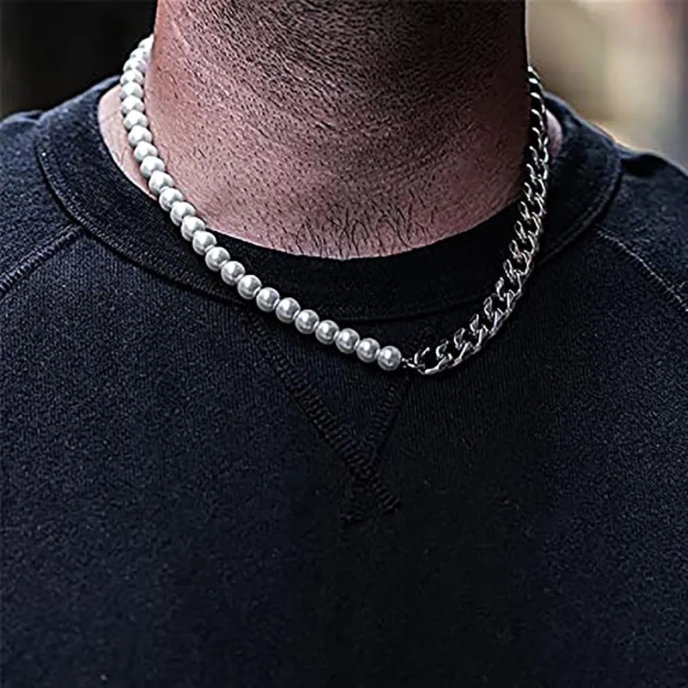 Chain Pearl Men's Hip Hop Simple Couple Necklace