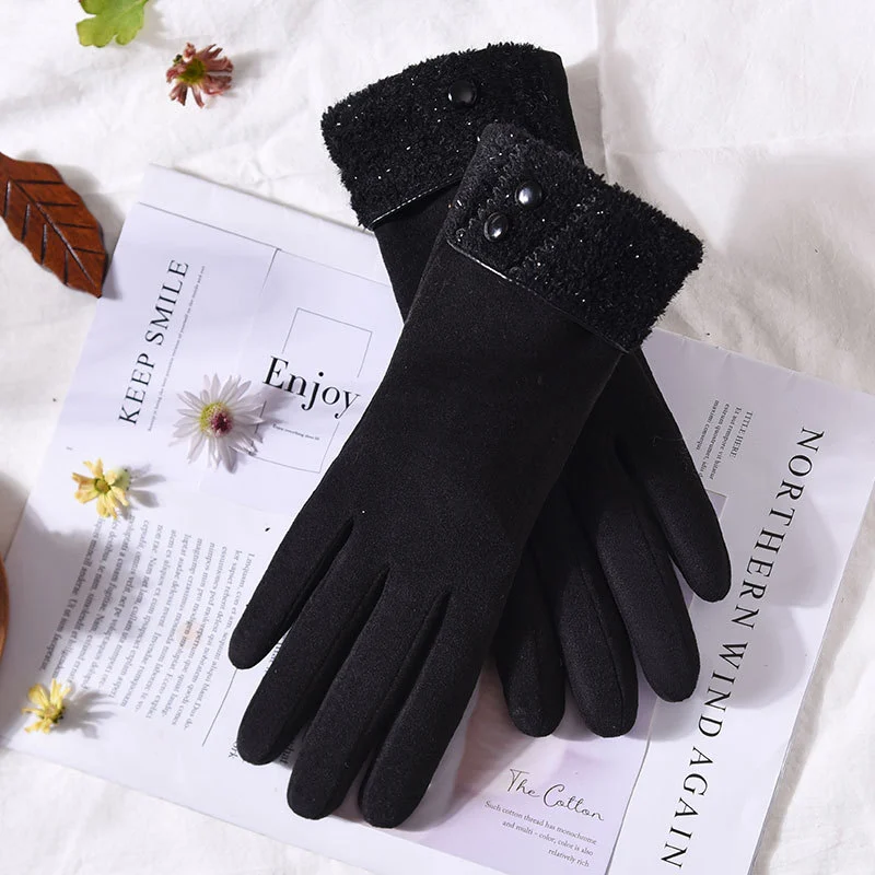 New Autumn And Winter Composite Dralon Button Warm Gloves