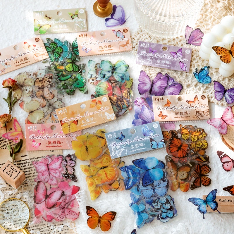 PET Sticker Pack Butterfly Nature Book Retro Literary Material DIY