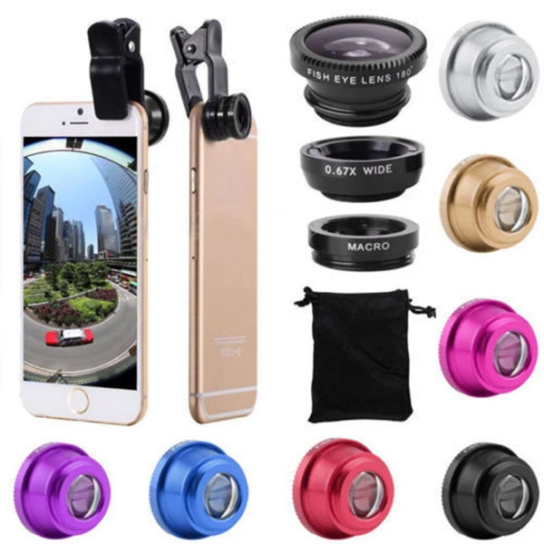 Mobile Phone Fisheye Lens Three-in-one Mobile Phone Lens Magnifying Glass Fisheye Wide-angle Macro Selfie