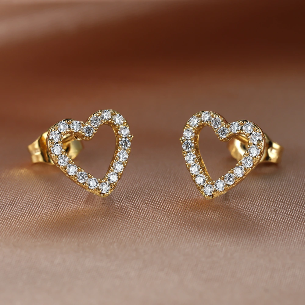 Women's Micro Set Zircon Cutout Heart Stud Earrings