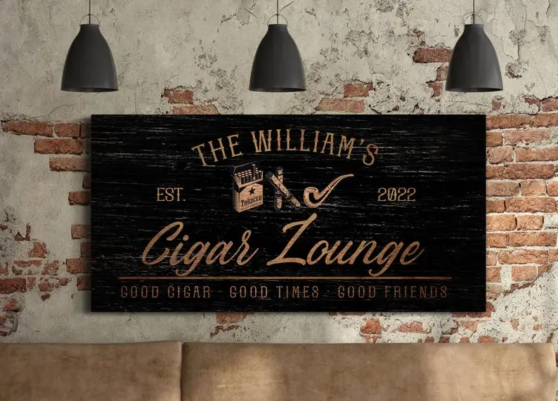 Personalized Cigar Room Sign Farmhouse Wall Art Canvas Printing