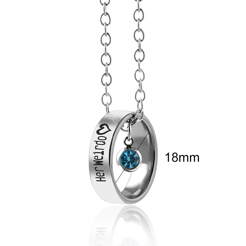 Engraved His Crazy Her Weirdo Ring Set Pendant Crystal Charm Couple Necklace