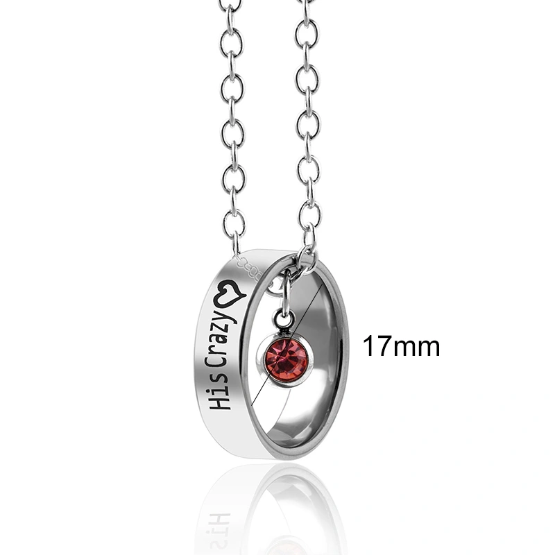 Engraved His Crazy Her Weirdo Ring Set Pendant Crystal Charm Couple Necklace