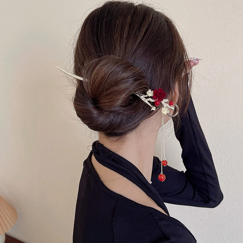 Women's Vintage Rose Pearl Tassel Hairpin