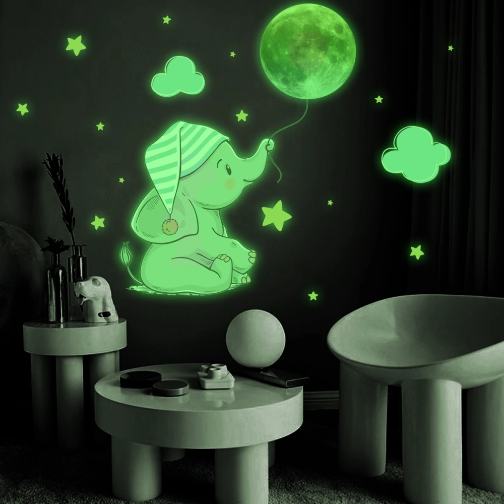 Luminous Elephant Moon XINGX Children's Room Fluorescent Decorative Creative Wall Stickers Removable Pvc