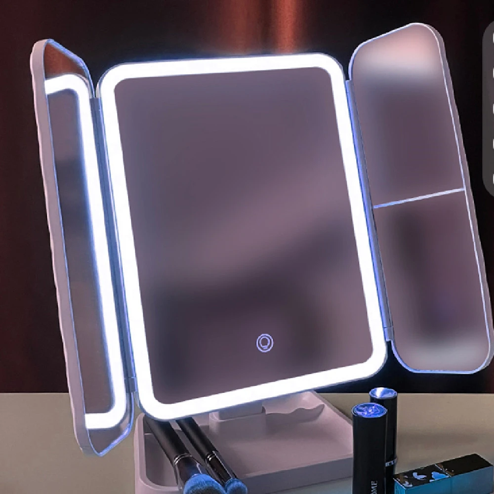 LED Folding Light Compensation Dressing Mirror With Lamp Table