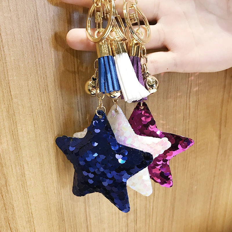 Double-sided Reflective Sequined Five-pointed Star Keychain