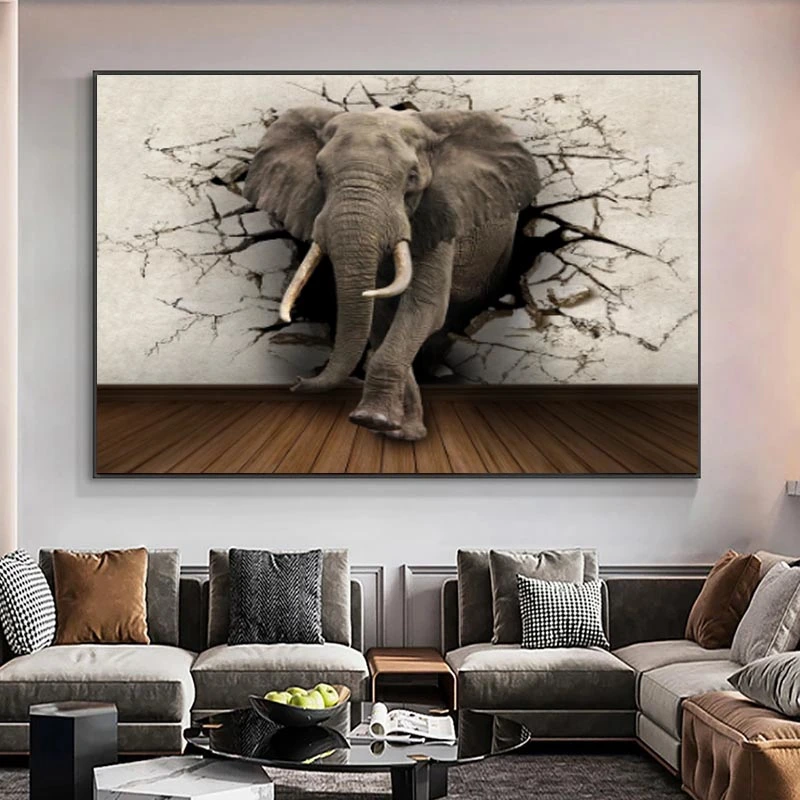 Abstract Animal Canvas Painting Elephant Breakthrough