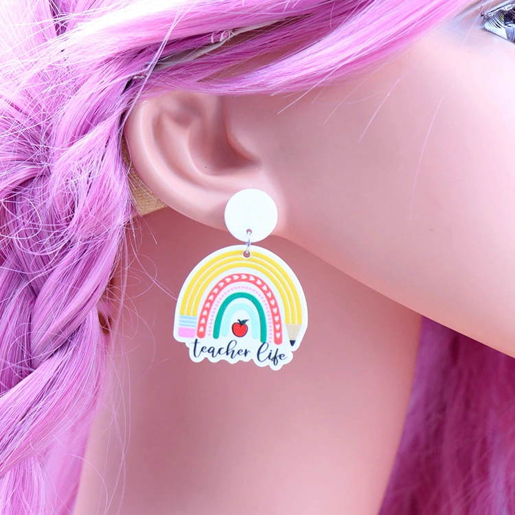 Pencil Rainbow UV Printing Acrylic Female Earrings