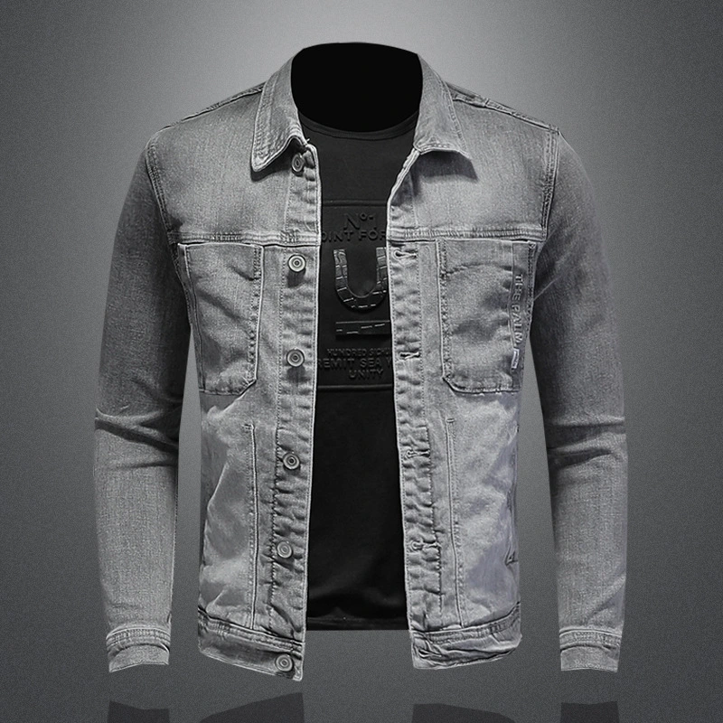 Personalized Smoke Gray High Elastic Denim Jacket For Men