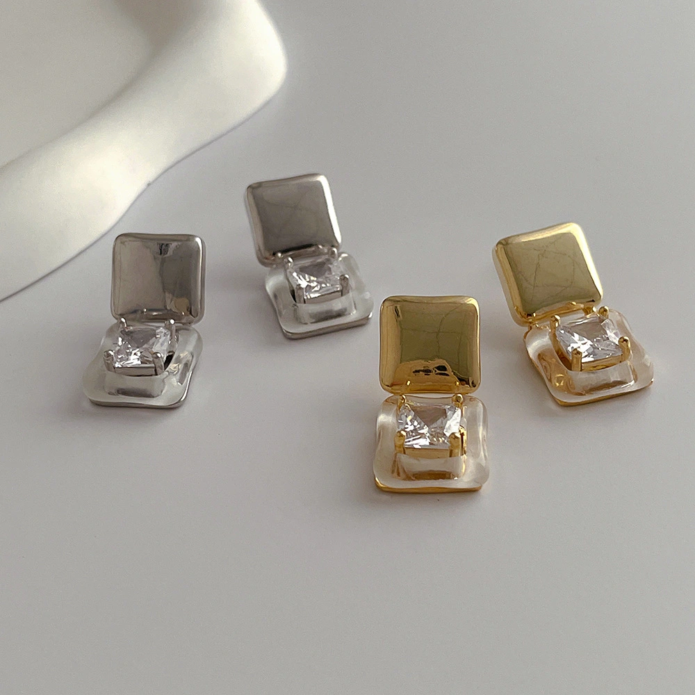 Vintage Design Small Geometric Square Zircon Earrings