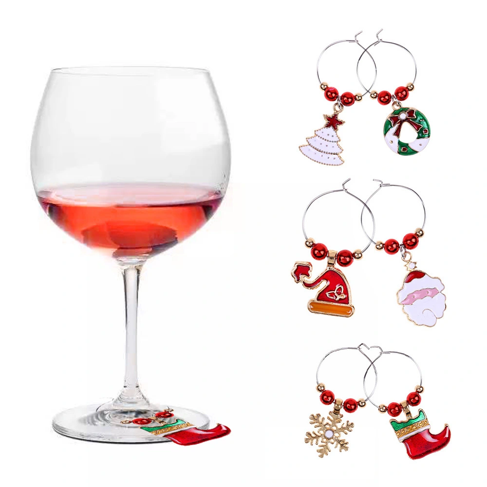 Zinc Alloy Christmas Wine Glass Decorative Ring Colorful Oil Necklace Goblet Decorations