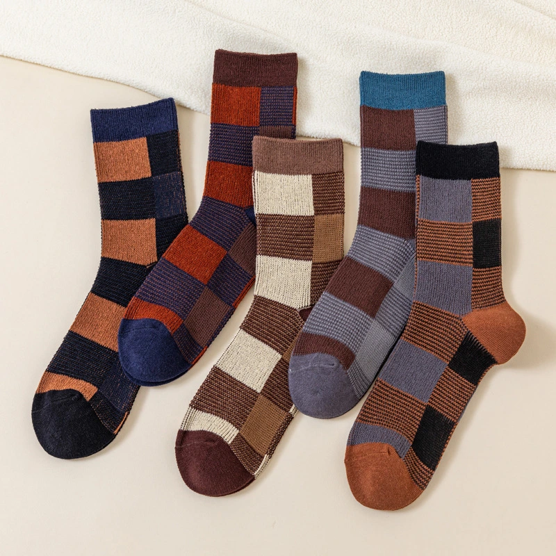 Double Needle Double-way Checkered Men's Socks