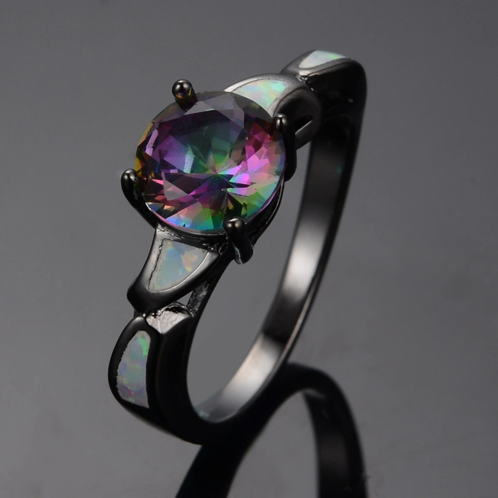 Jewelry Personalized Black Gold White Opal Colorful Ring